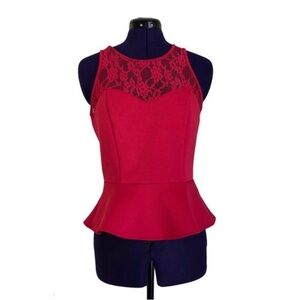Bebe Pink Lace Short Sleeve Peplum Top
